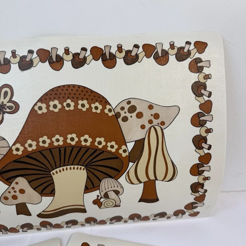 Vintage MOD Brown Mushroom Butterfly Vinyl Foam Placemat 70s Retro Lot of 4 MCM